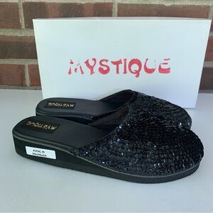 Mystique Boutique Black Sequin Slippers